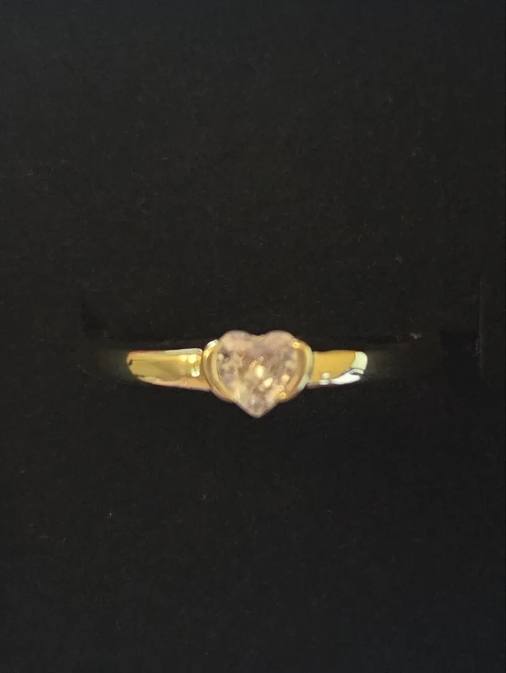 Gold Tone Heart Solitaire Ring with Tension Set CZ Size 6 NIB